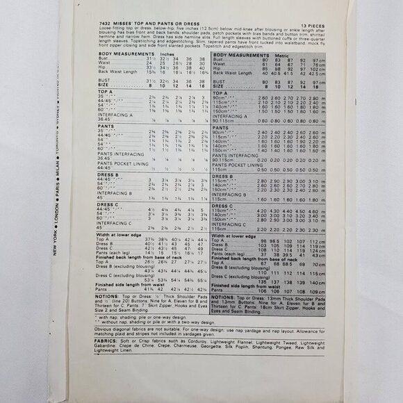 Vogue Patterns 7432 UNCUT Misses Size 12 1970s Top Pants & Dress Sewing Pattern - Picture 6 of 10